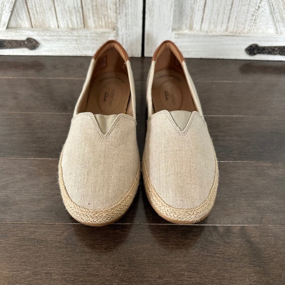 Clarks Shoes - Clarks Collection Womens Canvas Espadrille Loafer Slip On Shimmer Nautical Tan 7